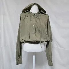 レディース95 マウンテンパーカー ジャケット カーキ オーバーサイズ クロップド ナイロン フード アウター 1010