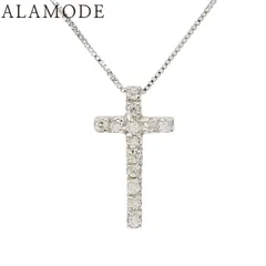 D0.07 ダイヤモンド クロス ネックレス ホワイトゴールド K18WG 1.3g ネックレス アクセサリー ジュエリー シルバー銀 レディース 40802172691【中古】【アラモード】