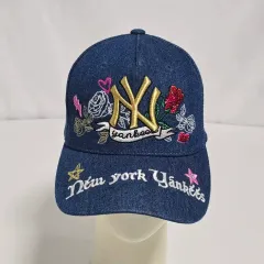 MLB NEW YORK(ニューヨーク)・YANKEES(ヤンキース) デニム 花 刺繍 ベースボールキャップ 帽子 FREE 1021