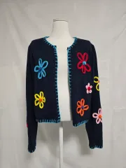 新品) ザラ ネイビー フラワー オープン式 ニット カーディガン レディース95 1127