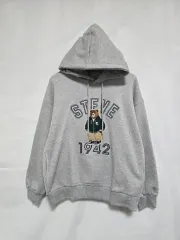 未使用) クマ 刺繍 起毛 フードTシャツ グレー レディース 95 1226