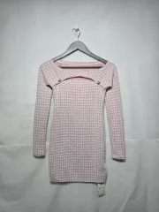 新品)デイジー ピンク ハウンドトゥースチェック スリット オフショルダー ワンピース レディース 85 0121