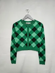 ザラ アーガイル グリーン クロップド カーディガン レディース 95 0123