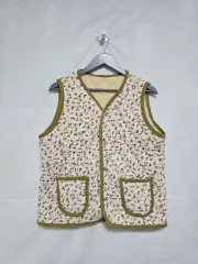 フラワー パータン アイボリー ファー キルティング ベスト レディース 95 0127
