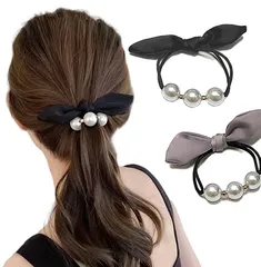 リボン ヘアゴム パール ヘアアクセサリー 大人 黒 ヘアゴム 結婚式