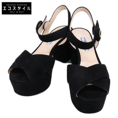 PRADA プラダ 【新品同様】95537 1XP985 スエード チャンキーヒール プラットフォーム サンダル 37 1/2