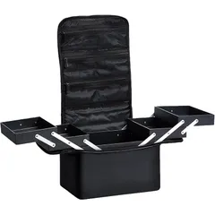 Hapilife プロ用 メイクボックス コスメボックス メイクブラシバッグ 化粧ポーチ コスメポーチ メイクポーチ 仕切り ショルダー付き 化粧品収納 大容量 プロ仕様 持ち運び (ブラック) 0