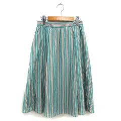 スーナウーナ Sunauna ストライプ スカート フレア ロング コットン混 ゆったり 36 緑 グリーン /NT2