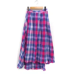 リエンダ rienda チェック フレアスカート ロング丈 フィッシュテール コットン 綿 S ピンク パープル 紫 /FT43