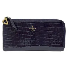 LANVIN en Bleu(ランバンオンブルー) 札入れ - ダークネイビー 型押し加工/L字ファスナー レザー