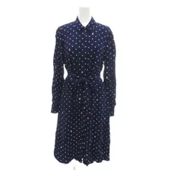 トミーヒルフィガー TOMMY HILFIGER 美品 シャツワンピース ひざ丈 EUR36 紺 ネイビー ドット柄 長袖 /NL ■GY61