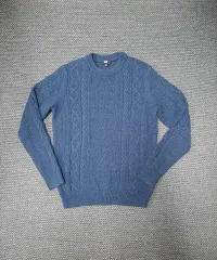 ユニクロ ブルー ケーブル編み ニット コットン60% ニットTシャツ