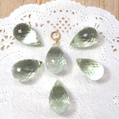 大粒グリーンアメジスト ドロップカットのペンダントチャーム　天然石チャーム　14kgf　1個