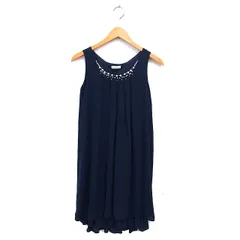 アクシーズファム axes femme パーティドレス フレア ワンピース ひざ丈 モチーフ タック ビジュー ノースリーブ M 紺 ネイビー /NT13