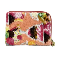 FEILER(フェイラー) カードケース美品  - ピンクオレンジ×ダークブラウン×マルチ パフェ/L字ファスナー/LOVERARY