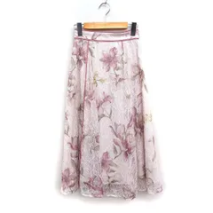 ノエラ Noela フラワーレース フレアスカート ロング丈 スモークピンク /FT7