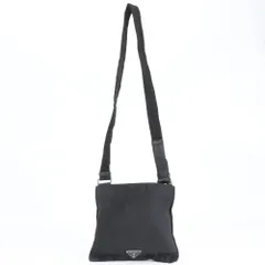 プラダ テスート ナイロン 三角 トライアングル ロゴ レザー ショルダーバッグ 斜め掛け メッセンジャー 黒 メンズ CEE DA1-7【中古】