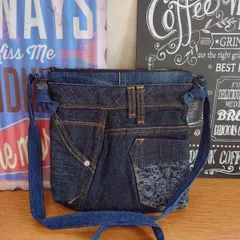 22☆USEDダークデニムリメイク☆サコッシュ☆ショルダーバッグ☆リメイクデニム☆古着リメイク☆