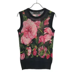 DOLCE&GABBANA ドルチェ＆ガッバーナ ローズプリントノースリーブカシミヤニットベスト FQ802K/F76AD ブラック 36