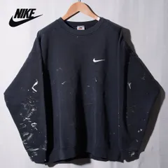 90s USA製 雰囲気系 ナイキ NIKE スウェット M 大きめ ブラック ソロスウッシュ ペンキ リアルワーカー アート 白タグ フェード ヴィンテージ Vintage ストリート アメカジ 古着 K402