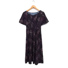 アプワイザーリッシェ Apuweiser-riche フラワープリント フレア ワンピース 半袖 ロング バックレースアップ シフォン 2 ブラック 黒 /FT11