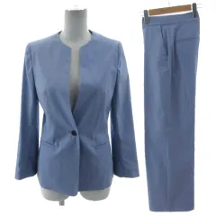 アイシービー iCB スーツ ジャケット ノーカラー シングル 1B パンツ ストレート ストレッチ ブルー系 青系 9 7