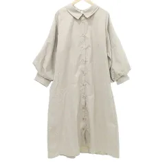 ナイスクラップ NICE CLAUP シャツ ワンピース ロング フレア バックレースアップ F ベージュ ■GY99