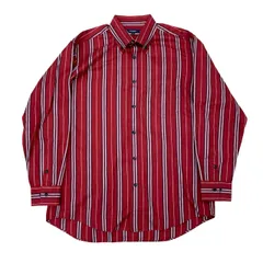 極 美品 BURBERRY バーバリー ストライプ コットン 長袖 シャツ トップス Lサイズ メンズ レッド 22766