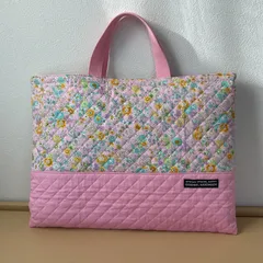 入園入学　りんりんのハンドメイド　レッスンバッグ　通園バッグ　絵本袋　キルティング　お花柄　ピンク