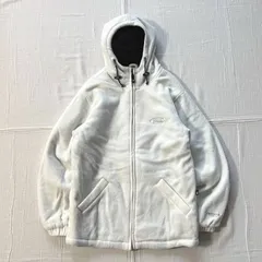 〜00s　archive　アーカイブ　FIRST DOWN　ファーストダウン　肉厚フリースジャケット　フルジップアップ　ブルゾン　ワンポイントロゴ刺繍　裏地キルティング　フード付　裾ドローコード　L　Y2K　アウトドア　zip up fleece jacket