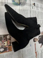 ブラック スウェード アンクル ブーツ ヒール ブーツ