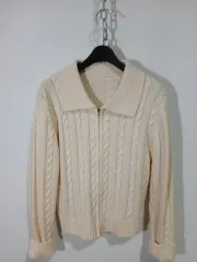 アイボリー ケーブル ニット ジップアップ カーディガン