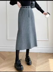 ニット プリーツ ロング スカート グレー