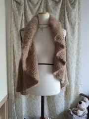 ギャル ファー ベスト 編み ベスト ブラウン レディース