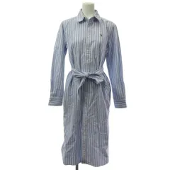 ポロ バイ ラルフローレン Polo by Ralph Lauren ワンピース ロング ストライプ ワンポイント 長袖 ウエストマーク ブルー 0