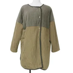 サン バレー SUN VALLEY 中綿キルティング ジャケット コート フリース 切替 ノーカラー パイピング ミドル丈 M ブラウン系 X