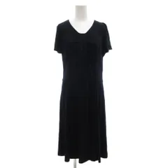 ポールスチュアート PAUL STUART 美品 ワンピース Vネック ペチコート付 フレア 半袖 ひざ丈 8 L 紺 ネイビー /AE