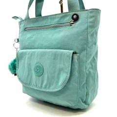 【良品】kipling キプリング チャーム付き ハンドバッグ トート キャンバス エメラルドグリーン 緑 レディース ユニセックス 男女