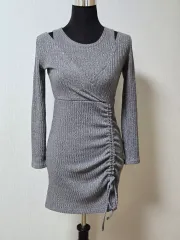 チャコールグレー 前シャーリング 紐 長さ調節 ミニONE PIECE