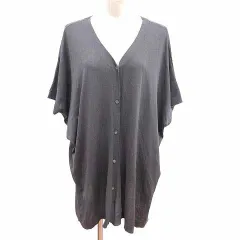 プラステ PLST ロングカーディガン ニット Vネック ドルマンスリーブ 五分袖 M チャコールグレー /YK