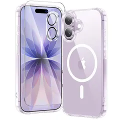 Kingbus iPhone 17 ケース クリア MagSafe対応 3点セット【強化ガラスフィルム+カメラ保護】黄変防止 耐衝撃 ストラップホール付き 6.3インチ 1