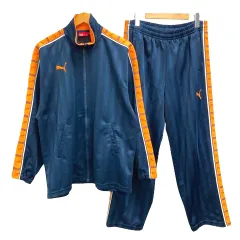 プーマ PUMA トラックジャケット セット ジャージ ジップアップ ロゴ 刺繍 プリント ライン 長袖 S～M 紺 ネイビー オレンジ