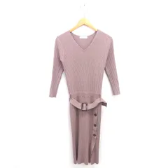 マイストラーダ Mystrada ワンピース リブニット ロング Vネック ベルト 飾りボタン プルオーバー 長袖 36 茶 ココアブラウン /TT