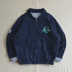 90s　vintage　ヴィンテージ古着　当時物　Team YAMAHA　チーム・ヤマハ　短丈レーシングジャケット　襟付きコットンブルゾン　ロゴプリント　裾タグ　ギンガムチェック柄裏地　裾ゴム　ネイビー　企業物　L　バイク　Y2K　racing jacket