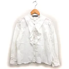 ザラ ZARA フリル スタンドカラー シャツ ブラウス コットン 綿 透け感 長袖 L オフホワイト /NT31