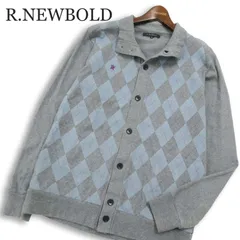 R.NEWBOLD ポールスミス 通年 ロゴ★ アーガイル柄 コットン ニット カーディガン 羽織り Sz.XL メンズ グレー 大きいサイズ