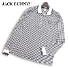 JACK BUNNY!! ジャックバニー パーリーゲイツ ゴルフ 通年 ロゴ ワッペン★ 長袖 ギンガムチェック ポロシャツ Sz.6　メンズ