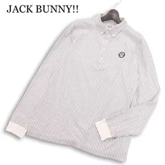 JACK BUNNY!! ジャックバニー パーリーゲイツ ゴルフ 通年 ロゴ ワッペン★ 長袖 ストライプ ポロシャツ Sz.6　メンズ