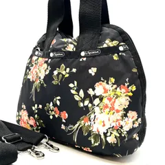 【良品】LeSportsac レスポートサック 花柄 2way ショルダーバッグ ナイロン ブラック 黒 レディース