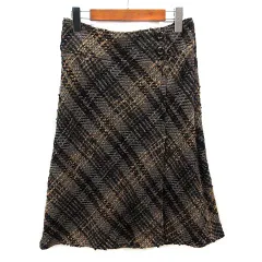 23区 オンワード樫山 ウール ツイード  チェック スカート 膝丈 グレー 40 日本製